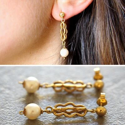 Orecchini in ORO Giallo 18 kt 750 e con PERLE Vere Pendenti Donna di Perla - Immagine 1 di 4