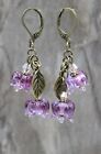 Glass Jewels Bronze Ohrringe Ohrhänger Blüten Lila Herbst Vintage Perlen #I043
