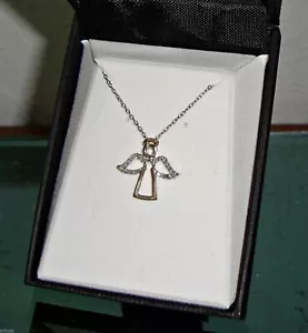 【NEW】STERLING SILVER ANGEL DIAMOND PENDANT WITH 18" STERLING SILVER CHAIN - Picture 1 of 5