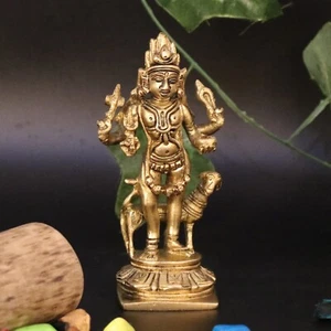 Statua statuina idolo Kaal Bhairav in ottone con cane Mahakaal pezzo da esposizione - Foto 1 di 6