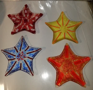 4pc Peggy Karr Retro Fused Art Glass 60's Style Star Trays Party Hors d'oeuvres - Picture 1 of 12