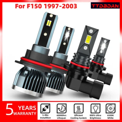 9007 LED Headlight + 9145 Fog Lights Bulbs Kits 6500K For Ford F150 1997-2003 - Image 1 of 4