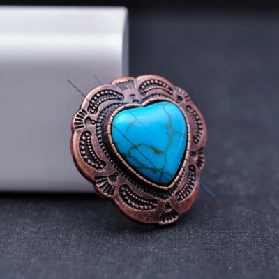 10X Copper Ethnic Flower Love Heart Real Turquoise DIY Leathercraft Purse Concho - Image 1 of 4