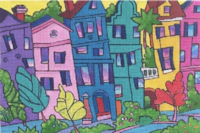 Needlepoint Handpainted Purple Palm The Row 8x12 - Image 1 of 4