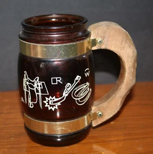 De Colección Años 70 Siesta Ware Marrón Vidrio Piedra Mango de Madera Western Ranch Diseño EE. UU. - Imagen 1 de 7