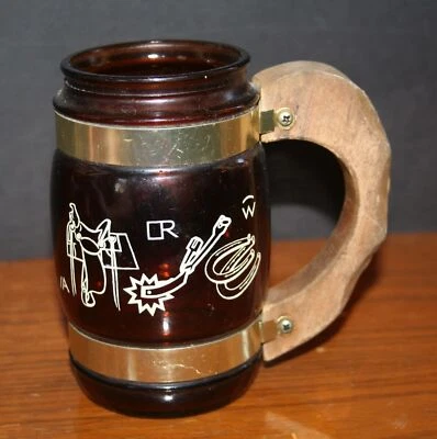 De colección Años 70 Siesta Ware Vidrio Marrón Piedra Mango Madera Diseño Rancho Occidental EE. UU. Foto 1 de 4