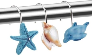 12PCS Beach Shower Curtain Hooks Rust Proof Decorative Curtain Rings - Picture 1 of 8
