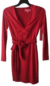 Clearance- Size 2 LDT Long Sleeve Tie Waist Lipstick Red Lined Dress MSRP $189 - Picture 1 of 10