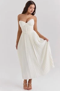 HOUSE OF CB 'Amorata' Ivory Pleated Maxi Dress S 8/10 4463 - Picture 1 of 12