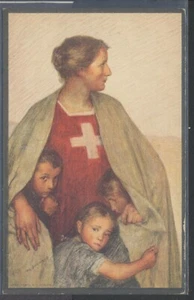Tarjeta postal con foto mejorada Helvetia Sheltering Children 1917 Festival - Imagen 1 de 2