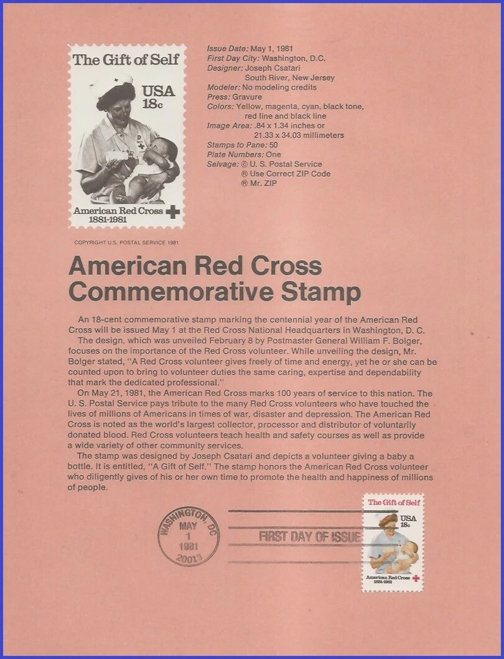 USA7 #1910 U/A SOUVENIR PAGE FDC   American Red Cross Centennial - Image 1 of 1