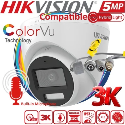 Hikvision Compatible 5MP CCTV  Built in Mic  Wide Angle IN/Outdoor Audio Camera - Image 1 of 4