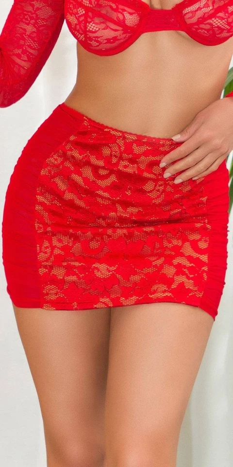 Highwaist Spitze Minirock Gerafft Rock mit Spitze und Mesh Halbtransparent - Bild 1 von 1