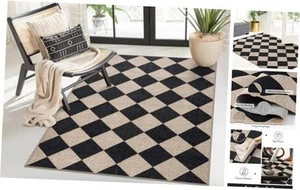  Checkered Easy Jute 3x5 Outdoor Patio Rug, 3' X 5' Black/Checkerboard -2 - Picture 1 of 7