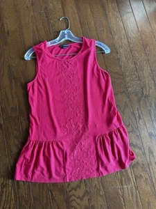 🌟Adrianna Papell Sz S Pink Peplum Top Tank Embroidered Sleeveless Barbie - Picture 1 of 7