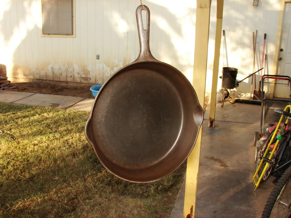 Griswold Cast Iron Skillet No. 8 Small Block Logo 704N Cleaned & Lite Season - Image 1 of 4