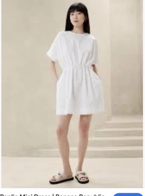 NWT Banana Republic Poplin Mini Dress Sz XL Short Sleeve White Currant Cotton - Image 1 of 4