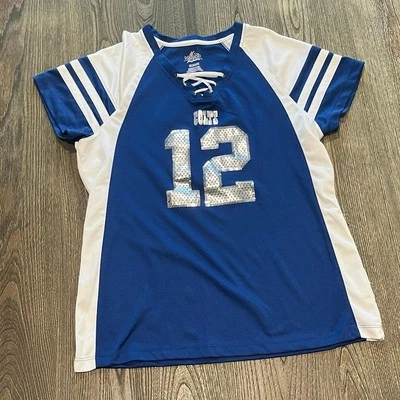 Camiseta de fútbol americano Majestic para mujer Colts Andrew Luck #12 NFL azul blanco talla XL Foto 1 de 4