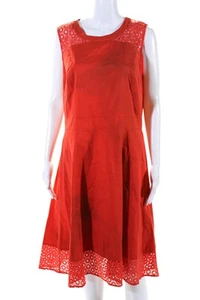Classiques Entier Women's Sleeveless Eyelet Fit Flare Midi Dress Orange Size 12 - Picture 1 of 7