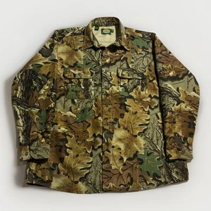 Cabela’s Made in USA Camo Shirt Jacket XL Oak Leaf Hunting Fleece Lined Vintage - Picture 1 of 11