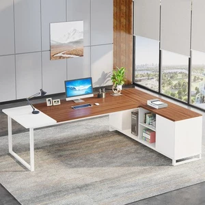 Executive Desk and File Storage Cabinet Set, L-Shaped - Picture 1 of 5