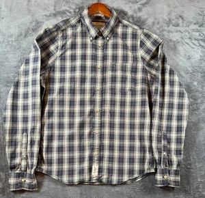 Abercrombie & Fitch Shirt Mens XXL Tan Blue Muscle Plaid Cotton Y2K 2000s - Picture 1 of 10