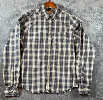 Abercrombie & Fitch Shirt Mens XXL Tan Blue Muscle Plaid Cotton Y2K 2000s - Image 1 of 4