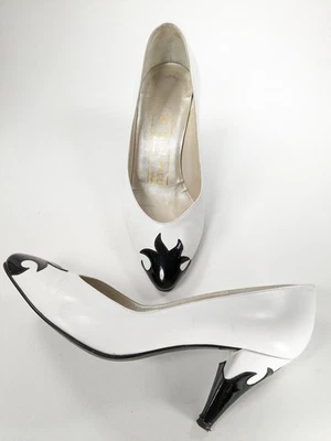 Zapatos de salón Bruno Magli 4 1/2 B de colección con puntera de cuero blanco y negro Foto 1 de 4