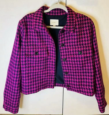 LOFT Pink and Black Houndstooth Blazer Women’s Size S - Image 1 of 4