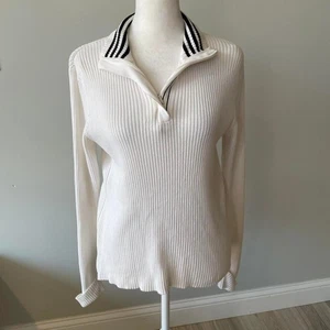 Polo Ralph Lauren Jean Co. Para Mujer Grande Blanco y Azul Marino Suéter Preppy Deportivo Acogedor - Imagen 1 de 6