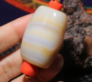 only one Tibetan Old Agate Natural Wide Silkworm Lines Square Rich dzi Bead Lsk - Picture 1 of 10
