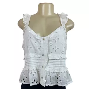 Pinch White Embroidered Eyelet Ruffle Tank Top Size L - New - Picture 1 of 7