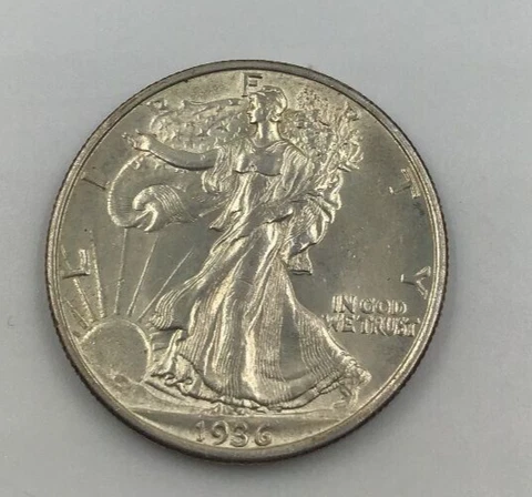 1936 Silver Walking Liberty Half Dollar BU-Gem BU Cover
