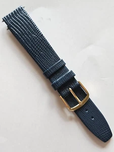 18mm - Dark Blue Snake Pattern Leather Watch Band (Gold Buckle/Pins Included) - Picture 1 of 2