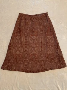 Womens Kasper Brown Paisley Print A-line Skirt Size 14 Fully Lined Side Zip - Picture 1 of 9