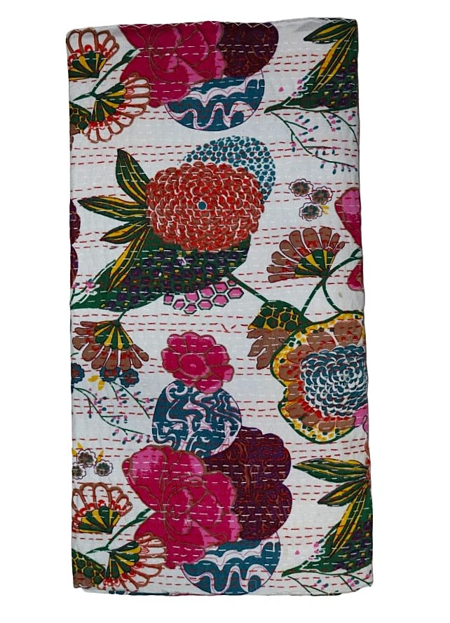 Edredón Kantha de algodón floral hecho a mano indio, colcha, manta Foto 1 de 1