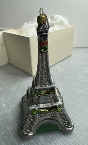 GLASSWARE ART STUDIO Poland painted glass Eiffel Tower France CHRISTMAS ORNAMENT - Picture 1 of 10
