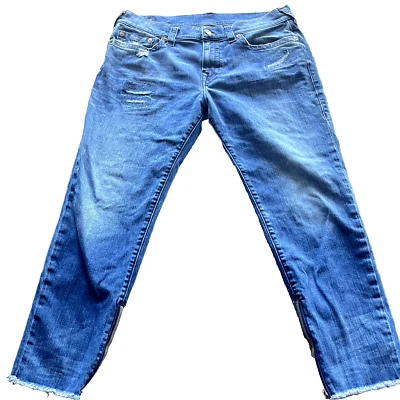 Pantalones de mezclilla True Religion para hombre 36 con cremallera en el tobillo desgastados deshilachados dobladillo recortados Foto 1 de 4