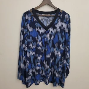 Top Belle Kim Graves para mujer 2X azul cuello en V manga larga túnica recortada talla grande - Imagen 1 de 10