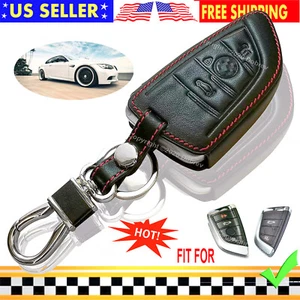 Genuine Leather Case Protector Entry Cover Skin Fob Holder Fit for BMW Smart Key - Foto 1 di 5