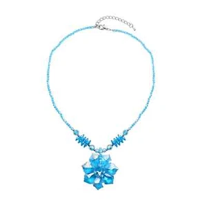 Blue Magic Glass Beaded Flower Necklace Jewelry Gift for Women Size 20 - Picture 1 of 6