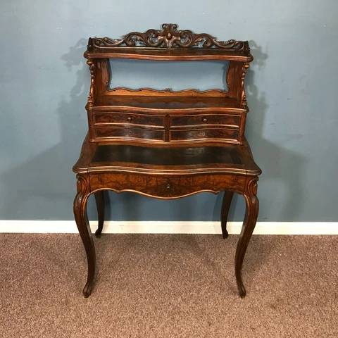 Antique French Rosewood Ladies Stepback Writing Desk Cover