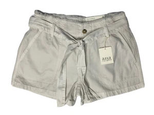 NEW a.n.a. High Rise Tan Khaki Chino Shorts with Pockets Tie Belt Frayed Waist 4 - Picture 1 of 6