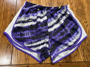 NIKE Women's TEMPO DRI-FIT Runner Shorts 455702-509 Med-Purp/White/Yellow/Black - Picture 1 of 10