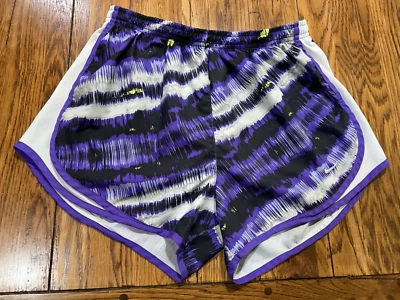NIKE Women's TEMPO DRI-FIT Runner Shorts 455702-509 Med-Purp/White/Yellow/Black - Image 1 of 4