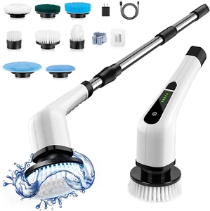 Electric Spin Scrubber Cordless Cleaning Brush 8 Heads Bathroom Shower Bathtub - Picture 1 of 12