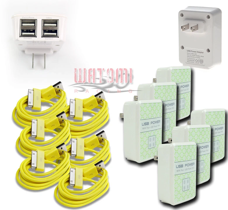 ADAPTADOR DE CORRIENTE 6X 4 PUERTOS USB + CARGADOR DE CABLE DE 3 PIES AMARILLO IPHONE IPOD NANO IPAD Foto 1 de 1