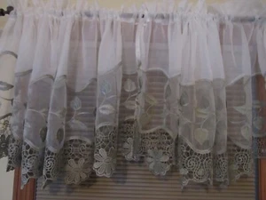 3 J C PENNEY HOME SHEER WHITE SAGE GREEN EMBROIDERY FLOWERS LEAVES VALANCE 58X21 - Picture 1 of 10