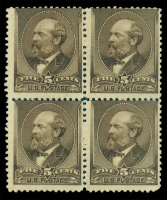 US 1882  James Garfield  5c yellow brown  Scott 205 mint MH BLOCK of 4 - Image 1 of 2