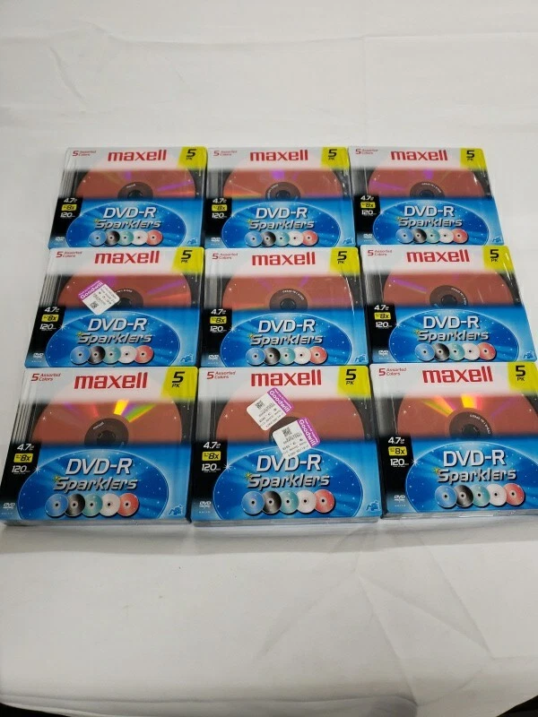Lpt Of 9 Maxell DVD-R Sparklers 4.7 GB 8x 120 min 5 Pack w/ Cases New Sealed - Image 1 of 1